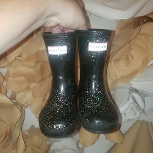 Hunter Original First Classic Giant Glitter Black toddler Rain boots Size 5